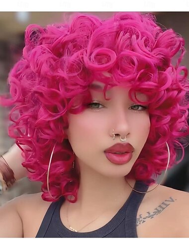  Peluca rizada para mujeres negras, peluca corta y suave con flequillo, pelucas para fiestas de cosplay de carnaval