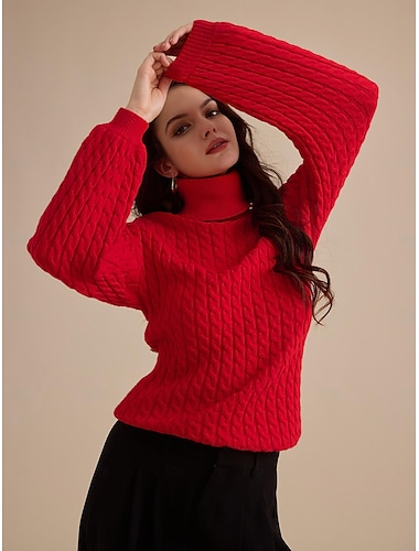  pull à col roulé élégant en tricot torsadé