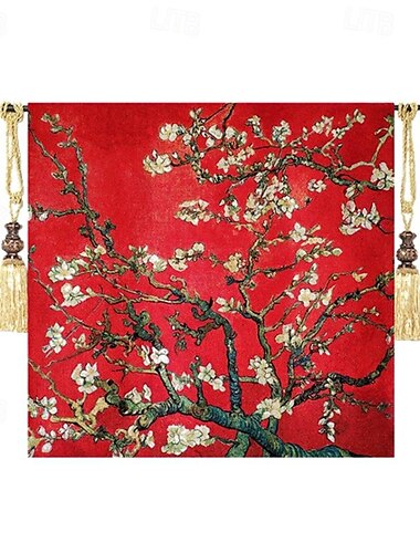  Jacquardgewebter Wandteppich, Gobelin, Aubusson-Wandkunst, großer Wandteppich, Reproduktionswebstuhl, Baumwollgewebe, Mandelblüten, belgischer Wandteppich (ohne Quasten und Stange)