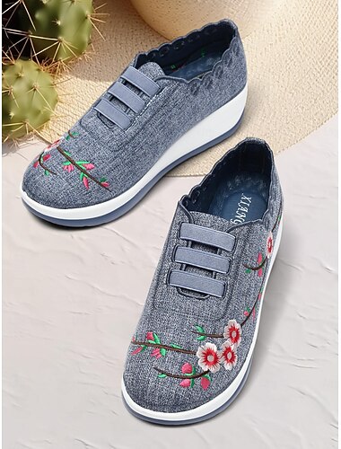 Zapatillas de mezclilla bordadas para mujer: cómodas zapatillas sin cordones con diseño floral para uso informal y diario