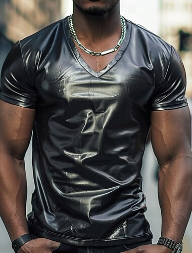  رجالي قميص تي شيرت بلايز كم قصير V رقبة الصيف سهل مبالغ فيه مصمم كبير وطويل القامة حفلة الزفاف كوكتيل بزي فضي أسود ذهبي تي شيرت للرجال