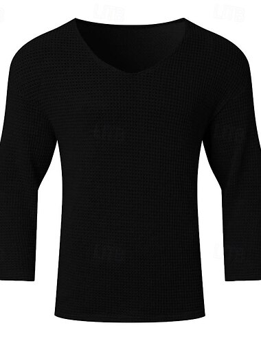  Homens Camiseta Camisetas camiseta de tricô T-shirt Manga Longa Decote V Primavera & Outono Tecido Moda Designer Básico Tricôt Férias Rua Para Noite Preto Azul Marinha cáqui Top Tee para Homens