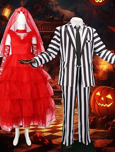  Jus de coléoptère Jus de scarabée 2 Zombi Lydia Deetz Costume de Cosplay Déguisements de couple de groupe d'Halloween Adulte Homme Femme Classique & Intemporel Fête de Mariage Halloween Carnaval
