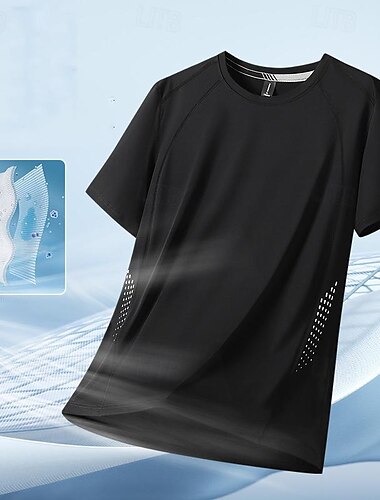  男性用 Tシャツ 半袖 クルーネック Tシャツ マッスルTシャツ 半袖シャツ アウトドア 速乾性 いい結果になる ソフト モイスチャーコントロール ナイロン ブラック ホワイト ブルー ジム 登山 キャンプ / ハイキング / ケイビング