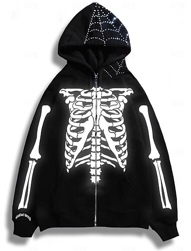  Halloween Skelett Totenkopf Kapuzenshirt Oberbekleidung Hoodie mit Reißverschluss Totenkopf Motiv Für Herren Damen Erwachsene Halloween Karneval 3D-Druck Party Casual