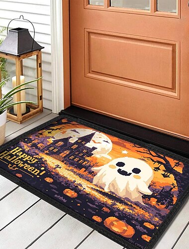  Halloween Geist Kürbis Fußmatte Küchenmatte Bodenmatte rutschfester Bereich Teppich Ölbeständiger Teppich Indoor Outdoor Matte Schlafzimmer Dekor Badezimmermatte Eingangsteppich