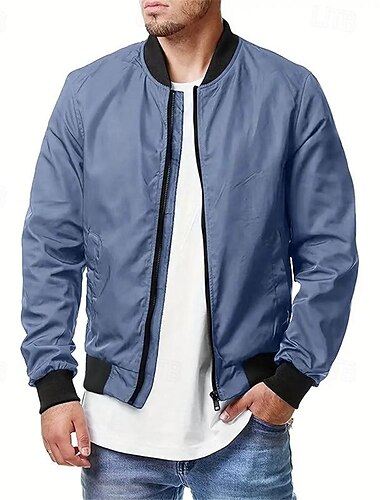  Per uomo Giacca Leggera Giacca Estiva Giubbotto bomber Giacca a vento Vacanza Quotidiano Tasca Primavera & Autunno Semplice Moda Classico Collo alla coreana Regolare Nero Blu marino Blu Marrone Verde