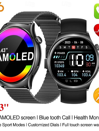  696 i101 Reloj inteligente 1.43 pulgada Pulsera inteligente Bluetooth Recordatorio de Llamadas Seguimiento del Sueño Monitor de Pulso Cardiaco Compatible con Android iOS Mujer Llamadas con Manos
