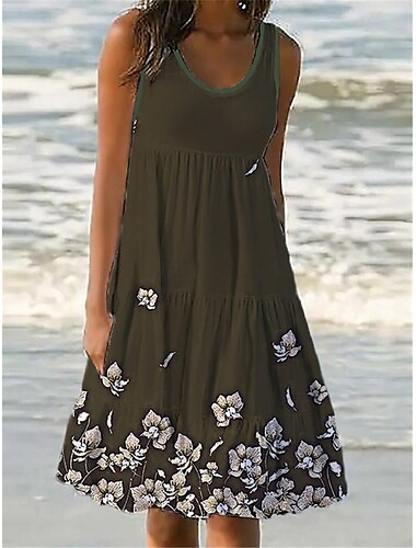  Damen Mini Kleid Petite Kleid Sommerkleid Shift Kleid Tank Kleid Aktive Tropische Mode Outdoor Urlaub Ausgehen Regular Fit Floral Ärmellos U-Ausschnitt Pink Blau Lila Grün Sommer Frühling