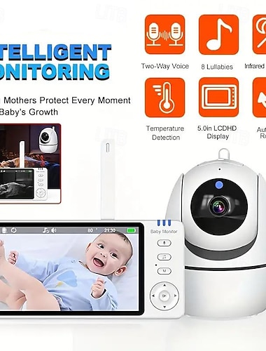  Monitor de vídeo para bebé de 5 pulgadas con cámara ptz zoom babyphone cam protección de seguridad cámaras de vigilancia sensor de temperatura canción de cuna
