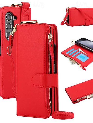  telefone Capinha Para Samsung Galaxy Dobra Z 7 Dobra Z 6 Z Fold 5 Z Fold 4 Z Fold 3 Capa para Cartão Wallet com pulseira Fivela de anel Antichoque PC Couro PU
