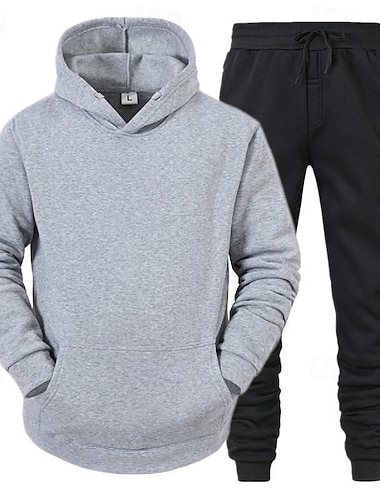  Voor heren Trainingspak sweatsuit Joggingpakken Zwart Rood Marine Blauw Lichtgrijs Capuchon Effen Zak 2-stuks Sport & Outdoor Dagelijks Feestdagen Streetwear Basic Casual Lente & Herfst Kleding