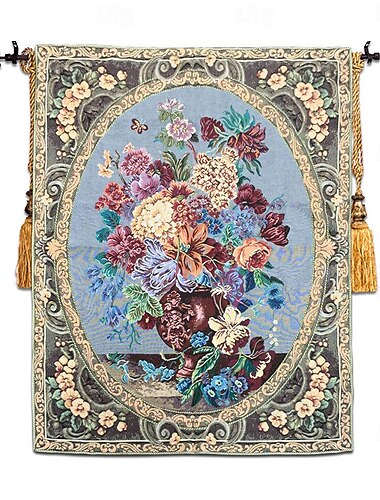  Jacquardgewebter Wandteppich, Gobelin, Aubusson-Wandkunst, großer Wandteppich, Reproduktionswebstuhl, Baumwollgewebe, königliche Rosen, belgischer Wandteppich (ohne Quasten und Stange)