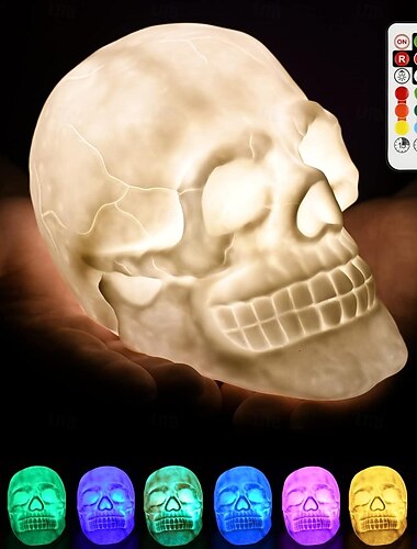  ハロウィーンの頭蓋骨ランプスケルトン LED ナイトライト、7 色のライトとリモコン付き、ホームデコレーション用ハロウィーン