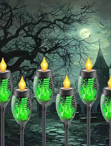  Solarbetriebene flackernde Flammenlichter für den Außenbereich, Halloween- und Weihnachts-Solar-Fackellichter für Wege, wasserdichte Lampe, Landschaftsdekorationsbeleuchtung, Dekoration für den Außenbereich, Gartenwege, Camping-Grillabende