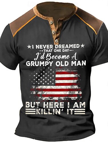  Herren Amerikanische US-Flagge T Shirt Henley Shirt Kurzarm 3D-Druck Designer Retro Vintage Strasse Casual Täglich Sommer Frühling Schwarz Blau Grün Henley Henley T-Shirt