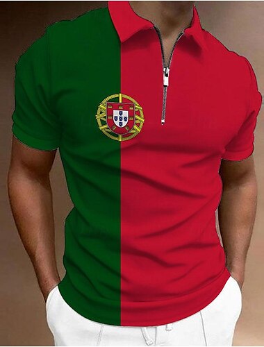  Herren Gestreift Sport-Poloshirts Golfshirt Kurzarm Polo-Shirts Hemden mit Kragen Lässig Sportbekleidung Urlaubskleidung 3D-Druck Viertelreißverschluss-Poloshirt Weiß Gelb Rote