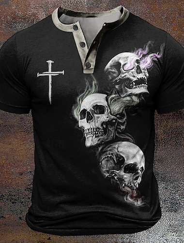  Voor heren Doodskoppen T-shirt Korte mouw 3D-afdrukken Ontwerper Gotisch Feest Straat Casual Zomer Lente Zwart Strakke ronde hals Henley-T-shirt
