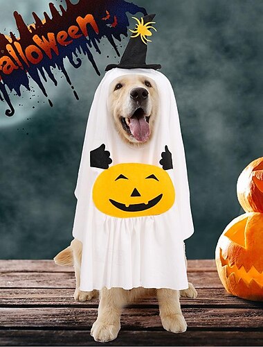  Hunde Halloweenkostüm Hunde-Kostüm Geist Kürbis Lustig Gruseliges Kostüm Weich Halloween Karneval Party Kleidungs-Outfits für Hundewelpen