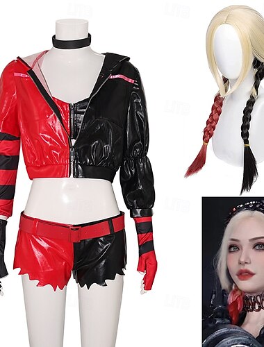  jokeri: folie à deux jokeri 2 harley quinn takki hanskat shortsit naisten elokuva cosplay cosplay puku halloween karnevaali naamiaisjuhlat / ilta puku peruukit