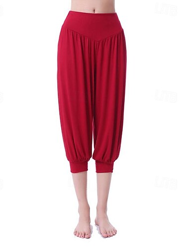  Damen Caprihose Fackeln Elastischer Bund Hohe Taille Yoga Fitnesstraining Pilates Caprihose Schwarz Weiß Burgund Baumwolle Sport Sportkleidung Dehnbar Lässiger Schnitt