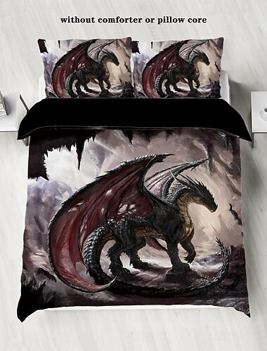  Conjunto de capa de edredom de clã de dragão de fantasia monstro warcraft inclui capa de edredom e fronhas design épico e detalhado de clã de dragão tecido macio e durável