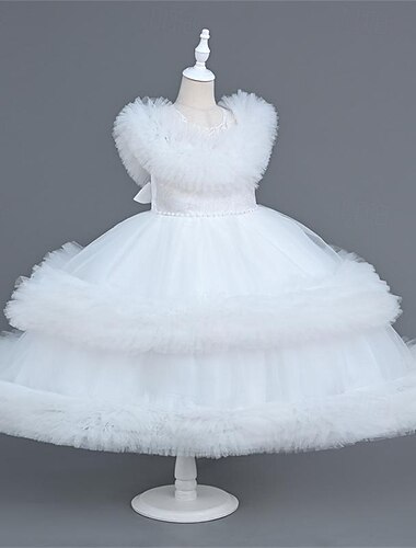 Mädchen' 3D Feste Farbe Blumenmädchen Kleid Party Kleid Ärmellos Sommer Leistung Hochzeit Party Prinzessin Schön Süß kinderkleidung 4-12 Jahre abendkleider Schaukelkleid A Linie Kleid Midi Regular Fit