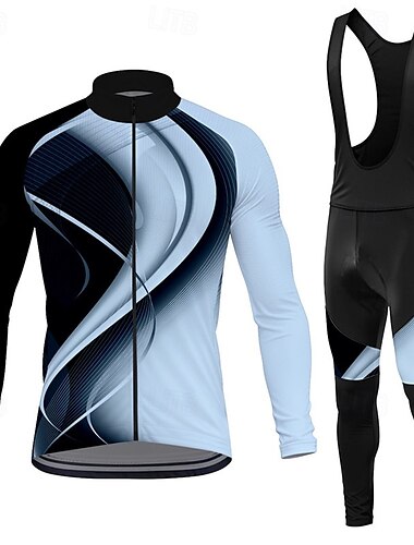  Herren Radtrikot mit Radhose lang Trägern fahrradbekleidung Langarm MTB Mountain Rennrad Weiß Blau Grün Farbverlauf Fahhrad Spandex Sport Geometrisch Farbverlauf Bekleidung