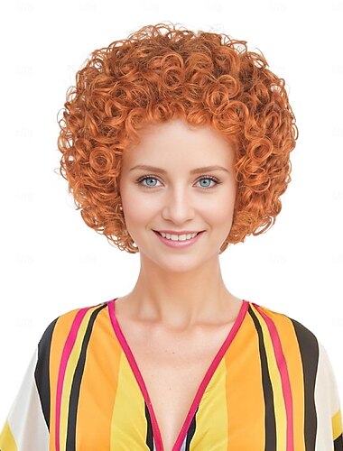  Kvinnes Taustopp Kort Krøllete Rødbrun Hår Parikk Halloween Cosplay Festdrakter