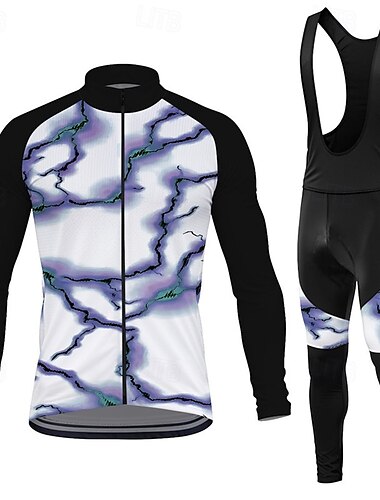  Herren Radtrikot mit Radhose lang Trägern fahrradbekleidung Langarm MTB Mountain Rennrad Rote Blau Purpur Blitz Fahhrad Spandex Sport Blitz Bekleidung