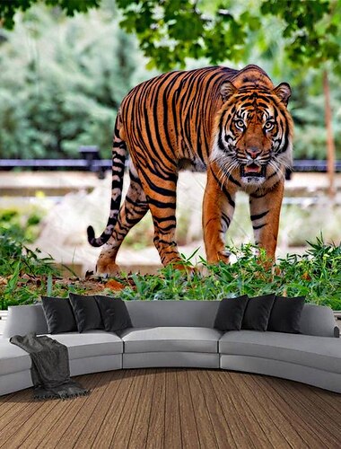  Tier Tiger Wald hängen Wandteppich Kunst große Wandteppich Wandbild Dekor Fotografie Hintergrund Decke Vorhang Haus Schlafzimmer Wohnzimmer Dekoration Wandtuch XXL Natur
