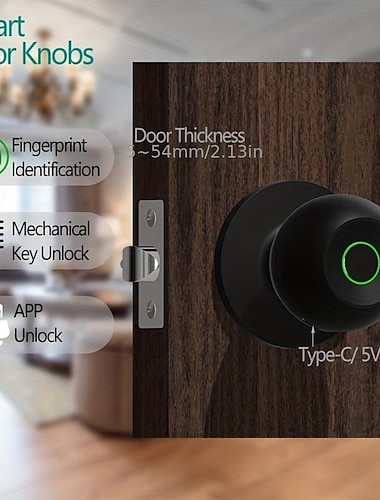  Pomo de puerta inteligente biométrico con control por aplicación tuya, cerradura segura con huella dactilar para dormitorio, guardarropa, apartamentos, oficinas