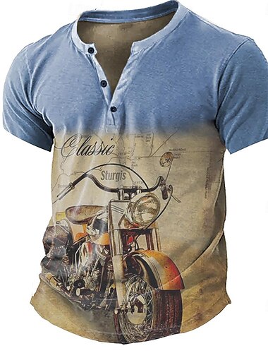  Herren Cowboy T Shirt Henley Shirt Kurzarm 3D-Druck Designer Retro Vintage westlicher Stil Strasse Casual Täglich Sommer Frühling Blau Orange Khaki Henley Henley T-Shirt
