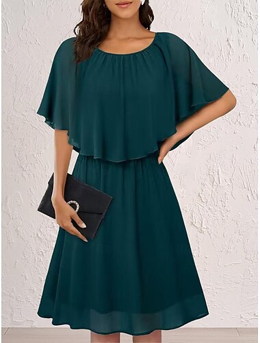  Női Sifon ruhák Mini ruha Sifon Fodrozott Parti Esküvői vendég Munka Elegáns Utcai sikk Terített nyak Rövid ujjú Fekete Fehér Bor Szín