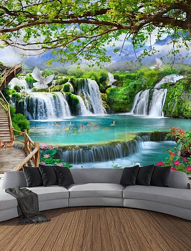  belle échelle en bois cascade paysage tapisserie suspendus tissu fond tissu décoratif tissu suspendus tissu
