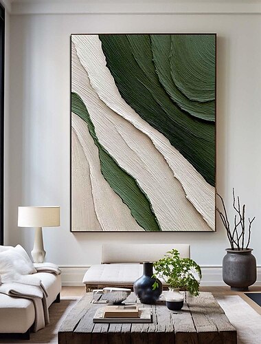  peinture à l'huile simple verte et blanche art mural fait à la main peinture contemporaine décoration murale art 3D peinture verte et blanche pour salon peinture très simple