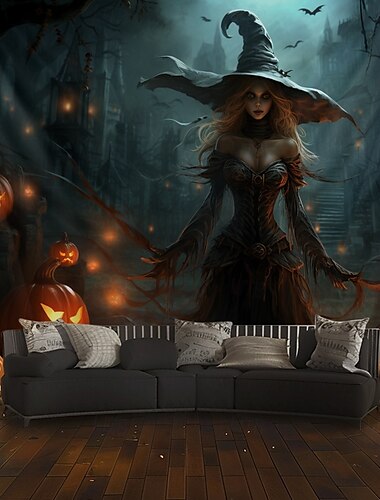  Halloween-Dekorationen, Hexen-Wandteppich, Wanddekoration, großer Wandteppich, Wanddeko, Fotohintergrund, Decke, Vorhang, Heim, Schlafzimmer, Wohnzimmer, Dekoration