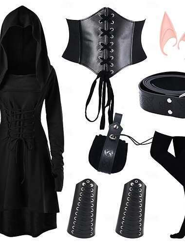 Retro Antiguo Medieval Renacimiento Vestidos Traje de cosplay Conjunto de accesorios Feria del Renacimiento Vikingo forastero Ranger Mujer Vikingo Fantasía Mascarada Rendimiento LARP Feria Ren Adulto