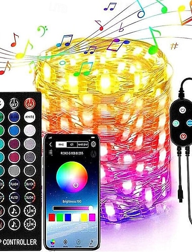  smart usb fairy string lights vanntette flerfarge skiftende lys til jul, bursdag, fest innendørs utendørs dekorere, app fjernkontroll