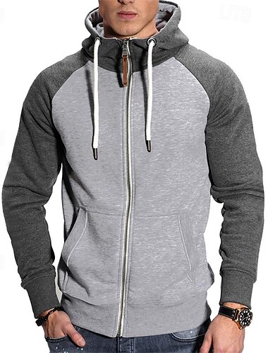  Herre Hettegenser med full glidelås Hettegenser med glidelås Svart Marineblå lysegrå Mørkegrå Med hette Fargeblokk عادي Ta igjen glidelåsen Lapper Sport & Utendørs Daglig Ferie Polyester Gatemote