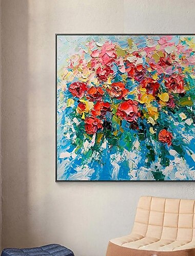  Pattle cuchillo pintura al óleo de flores pintura al óleo de flores hecha a mano pintura al óleo de rosa colorida impresionista para sala de estar pintura al óleo decoración del hogar regalo de