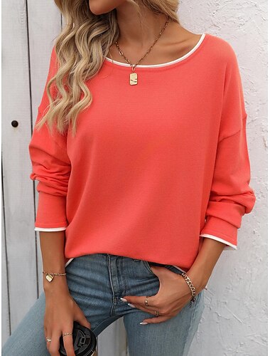  Damen Pullover Stilvoll Farbblock Grobstricken Ein-Schulter Strick Langarm Lange Oberteile Stricken Täglich Rote Marineblau Herbst Winter