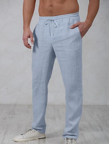  Bărbați Pantaloni de in Pantaloni Pantaloni de vară Pantaloni de plajă Cordon Talie elastică Picior drept Simplu Confort În aer liber Casual Zilnic Șic Stradă Stilat Alb Bleumarin