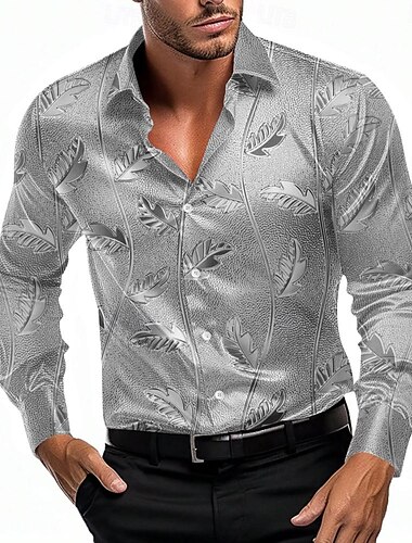  Herren Hemd Satinhemd Oberhemd Knopfhemd Blumen Party-Abendgarderobe Hellblau Gelb Grau Langarm Umlegekragen Sommer Frühling Bekleidung Knopf hoch