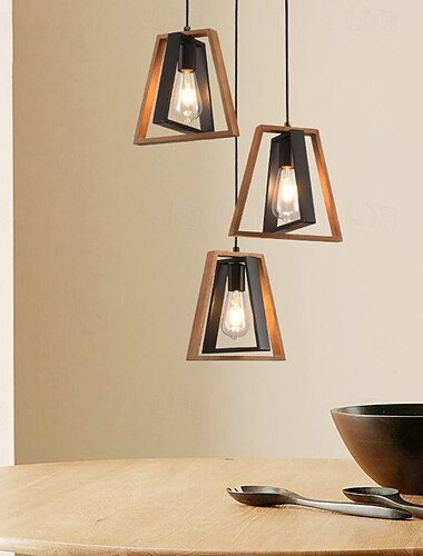  κρεμαστό φωτιστικό led ζεστό λευκό 24cm 1-φωτιστικό e26/e27 αγροικίας vintage ρυθμιζόμενο κρεμαστό φωτιστικό για νησί κουζίνα μαύρο και ξύλινο ρουστίκ κρεμαστό φωτιστικό για τραπεζαρία βεράντα χωλ