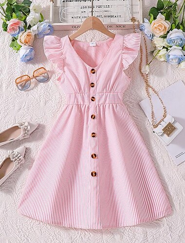  Mädchen' 3D Gestreift Kleid Rüschenkleid Ärmellos Sommer Urlaub Täglich Festtage Prinzessin Schön Süß kinderkleidung 4-12 Jahre Casual kleid A Linie Kleid Knielang Regular Fit
