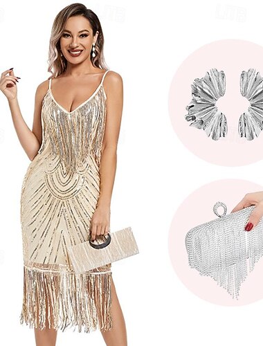  Retrò Vintage Anni Ruggenti Anni 1920 Abito Flapper Costume Cosplay Abiti Il grande Gatsby Invitato al matrimonio Paillettes Frangia con nappe Per donna Natale Halloween Carnevale Halloween Festa