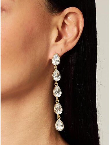  Pendientes largos para mujer con diamantes de imitación en forma de lágrima blanca: pendientes colgantes de aleación para fiestas y ocasiones especiales