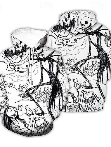  Coșmar Jack Skellington Hanorac cu Glugă Hanorac amuzant de Crăciun #D Crăciun Buzunar frontal Grafică Pentru Pentru cupluri Bărbați Pentru femei Adulți Crăciun Carnaval Imprimare 3D Petrecere