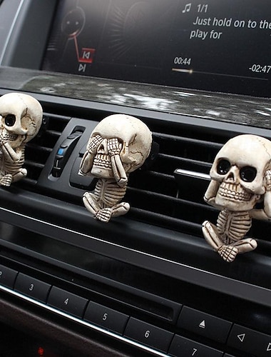  3 unids/set ambientador con rizador de calavera de resina, decoración creativa para la ventilación del coche, difusor de fragancia para el hogar